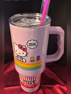 HELLO KITTY 40oz Stainless Steel TUMBLER SET 🐱 SANRIO ♥️ HK ♥️ NWT 🐱 Lid+Straw